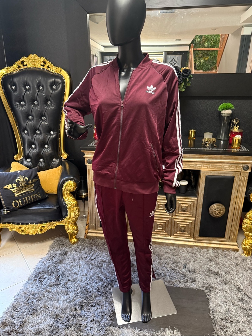 adidas Women's Burgundy Three-Stripe Track Jacket & Joggers Set